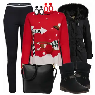 Outfit mit Dunkelrot Weihnachtspullover "Victoria"