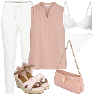 Outfit mit Weiß/Creme/Khaki Hose Große Größe/7/8 Hose/Freizeithose/Baumwollhose/Bügelfaltenhose/Jerseyhose/Jogger Hose/Lange Hose/Musselin Hose/Slim Hose/Schlupfhose/Jogginghose Only "Toller Look für die Freizeit"