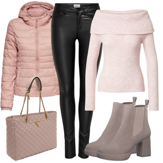 Outfit mit Rosa/Braun 2-in-1 Pullover/Wasserfallpullover/Schulterfreier Pullover/Wickel Pullover about you x emili sindlev "Cool für die Freizeit"