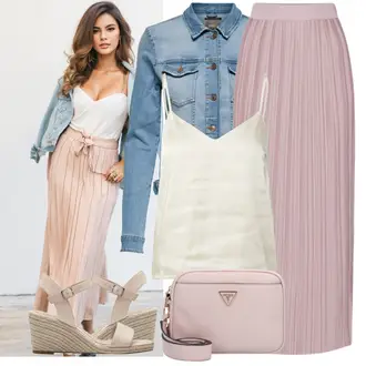 Outfit mit Lila/Rosa Short Große Größe/Kleid Große Größe/Strick Große/Hose Große Größe/Crinkle Rock/Italienischer Rock/MaxiRock/MidiRock/Moderne Rock/PlisseeRock/Hochzeitsgast Rock About You "Summer Outfits"