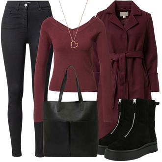Urlaub Outfits Old Money mit Schwarz/Dunkelgrau Lederjacke/Biker Jeans/High Waist Jeans/Jeans mit Schlitz/Push up Jeans/Leder Schuhe/Thermojeans/Winterjacke Oasis, Schwarz Shopper/Große Tasche/Businesstasche/Tragetasche/Tasche Büro/Shopper-Tasche About You "Winterliches Freizeit Outfit"Look: Uni, Coole, Old Money, Outdoor, Nahtlos, Schlichte, Büro, Premium, Unisex