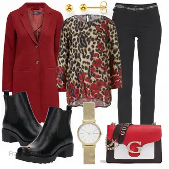 Oversize Kurz Outfit mit Schwarz Chelsea Boot/Lederjacke/Flache Stiefelette/Gummistiefelette About You "Guess Tasche"Look: Uni, Schick, Edel, Coole, Oversize, Techno, Unisex, Wetlook