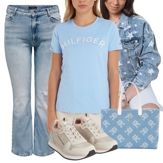 Outfit sa Svjetloplava Shopper torba/Velika torba/Torba za plažu/Veliki džep/Platnena torba/pamučna torba Tommy Hilfiger "Jesenski outfiti"