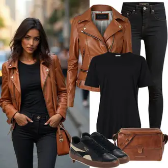 tenues avec Marron/Beige Vintage Veste en Cuir/Bomber en Cuir/Veste en Cuir/Veste Wax JP1880 "Look élégant"