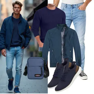 Outfit mit Blau/Dunkelblau Bomberjacke/Sportjacke/Leichte Jacke/2in1 Jacke/Herbstjacke/Innenfutter Jacke/Sommerjacke/Nylonjacke/Jacke mit Seitlichem Reißverschluss/Frühlingsjacke Allthemen "Freizeit Outfit"
