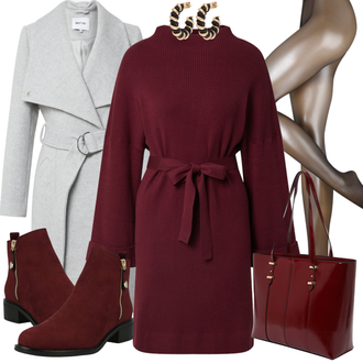 Winter Outfits Mit Gürtel Knielang mit Lila/Dunkelrot/Rot/Rosa/Bordeaux Kleid Mit Gürtel/Langärmliges Kleid/Langärmliges Winterkleid/Pulloverkleid/Tunika Kleid/Rollkragenkleid/Winter Strickkleid Edited "Cooles Winter Outfit"