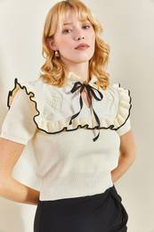 Women's Bow Detailed Short Sleeve Knitwear Sweater