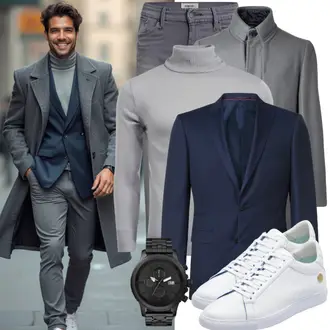 Wolle Outfit mit DunkelGrau/Grau/Dunkelblau Wintermantel Wollmantel/Caban Mantel/Gehröck/Blazermantel Allthemen "Elegantes Winter Outfit"