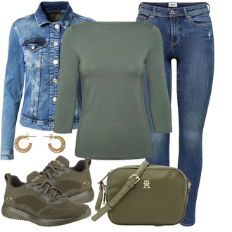 Outfit mit Blau/Hellblau Mantel/Bluse Große Größe/Jeansjacke/Kurze Jeansjacke Gang "Cool für die Freizeit"