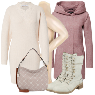 Outfit mit Rosa/Creme/Weiß/Rot/Beige/Orange Strickkleid/Strickjacke Tracht/Kaschmir-Strickjacke/Baumwoll Strickjacke/Poncho & Kimono Morgenmantel/Strickjacke Gefüttert/Lange Strickjacken/Rundhals-Strickjacke/V-Strickjacke/Winter Strickjacke/Wolle Strickjacke/Pulloverkleid/Winter Strickkleid About You "Outfit mit festlichem Kleid"