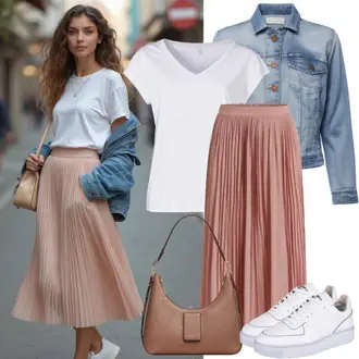 Festival outfit mit Roza Italijansko Krilo/Krilo iz tila/Krilo uniseks/Krilo za poročnega gosta/Dolgo Krilo iz tila/Korejsko Krilo/Nagubano Krilo/Plisirano Krilo/Večplastno Krilo koton "Edinstvena prosti čas obleka"Look: Materinski dan, Koncert, Valentinovo, Šola, Festival, Poroka