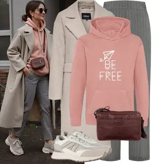 Polyester Warm Outfit met bruin/beige Bouclé Mantel/Wintermantel Wollen Winterjas/Caban Mantel/Kasjmier Mantel/Wollen Fleece Mantel/Tweed Mantel Only "Modieuze lente-outfit"