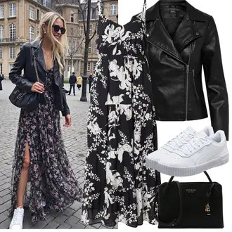 viskóza Outfit sa Crna/Pink/Smeđa/Bijela/Krem Haljina Veći Broj About You "Proljetni Outfit"