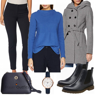 Outfit mit Grau/Dunkelgrau/Braun/Hellgrau Kapuzenmantel/Strickmantel/Lodenmantel/Caban Mantel/Duffle Mantel/Kaschmir Mantel/Wollfleece Mantel/Wintermantel Wollmantel S.Oliver "OPUS Damen Panta"