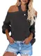 Maavoki Schulterfreier Langarmpullover für Damen, Elegante Rundhals Off Shoulder Strickpullover, Casual Rückenfreier Pullover Einfarbig Oberteil Tops Sweater (Grau, M)