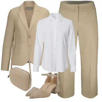 Outfit mit Weiß Freizeithose bianca, Weiß Blazerjacke bianca "Perfektes Büro Outfit"