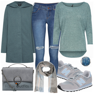 Outfit mit Türkis/Grün/Hellblau 3/4 Bluse/Klassische Tunika/Elegante Tunika/ausgefallene tunika/Festliche Tunika/Lederjacke/Tuniken-Shirt/Shirt & Top Große Größe/Tunika Only "New Balance Sneaker"