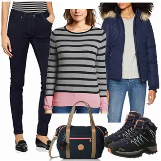 Outfit mit Dunkelblau/Blau Knöchelstiefel/Sweatjeans/Sportschuhe/Thermojeans/Tapered-Jeans/Lederjacke/Leder Schuhe/Straight Leg Jean/Regular-Fit Jeans Mustang "Casual"