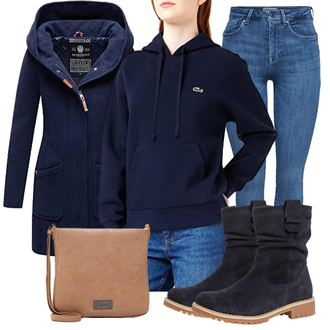 Echtleder Outfit mit Blau/Dunkelblau SommerStiefelette/Chelsea Boot/Klassischer Stiefel/Winter Stiefel/Biker Boot/Winterschuh/Winter Stiefelette/Gefütterte Stiefelette/Flache Stiefelette Tamaris "Bequemes Winter Outfit"