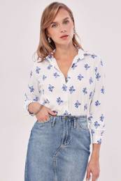 Women's Saxon Flower Pattern Long Sleeve Shirt