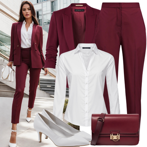 Kombinirajte Tamnocrvena/Crvena/Smeđa/Vinski Crveno Hlače Hlača od Odijela/Poslovna Hlača/Bootcut Hlača Trendyol s Bijela/Krem Košulja s Bluzom/Košulja koja se ne pegla/Ležerna košulja/Poslovna košulja/Poslovna košulja Trendyol