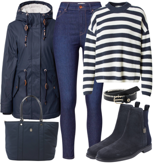 Outfit mit Dunkelblau/Hellblau/Blau Parka große Größe/Parka-übergangsjacke/Winter Parka/Winterjacke/Regenjacke/Kapuzenjacke/Parka/Regenmantel & Funktionsmantel/Duffle Mantel/Outdoormantel/Wintermantel/Übergangsmantel/Goretex Mantel/Mantel mit Reißverschluss/Kapuzenmantel/Regenmantel Ragwear "Alltagsoutfit"