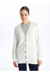 LCWAIKIKI Basic V Neck Women's Patterned Long Sleeve Knitwear Cardigan