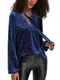YOINS Sexy Oberteil Damen Glitzer Oberteile Wetlook Langarmshirt für Damen Tshirt V-Ausschnitt Clubwear Partywear Lederlook Samt-blau L