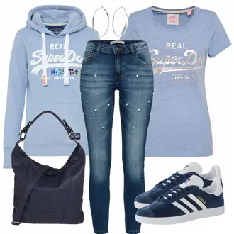 Gazelle Outfit mit Grau Sneaker Adidas Originals "Blue"