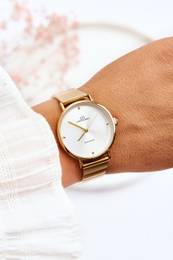 Women's Waterproof Watch On Bracelet Gold-White