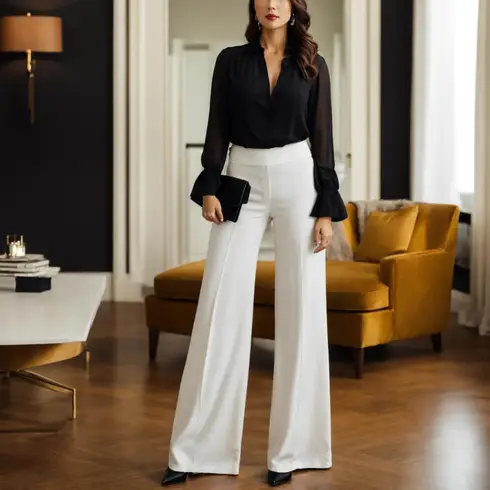 Kombinirajte Crna/Bijela/Zeleno/Siva Hlače Hlača od Tvida/Zvonaste Hlače/Štofaste hlača/Palazzo Hlača/Bootcut Hlača/Hlača s Uzorkom/Marlene Hlača/Lepršave Hlača soulland s Crna Košulja s Bluzom/Poslovna košulja bershka