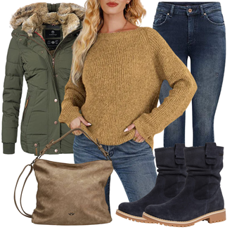 Echtleder Outfit mit Blau/Dunkelblau SommerStiefelette/Chelsea Boot/Klassischer Stiefel/Winter Stiefel/Biker Boot/Winterschuh/Winter Stiefelette/Gefütterte Stiefelette/Flache Stiefelette Tamaris "Bequemes Winter Outfit"