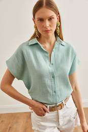 Women's Green Bat Basic Muslin Shirt