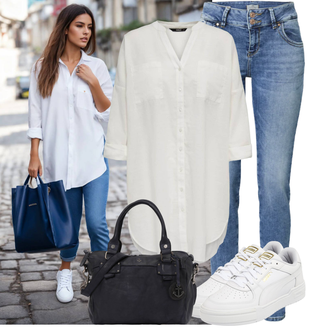Outfit sa Siva/Bijela/Krem/Kaki Duga Bluza/Tunika Majica/Oversize Bluza/Oversize Mušlinova Bluzica Only "Dopadljivi outfit"