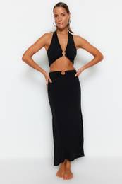 Black Body-fitting Knitted Accessory Blouse Skirt Beach Set