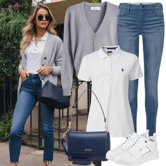 Outfit s Šedá Pletený Oděv Zavinovací svetr Pieces "Módní jarní outfit"