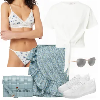 Mit Pailletten Outfit mit Weiß/Blau/Creme/Lila Bikini Großer Cup Samsøe Samsøe "Schöner Sommer Look"