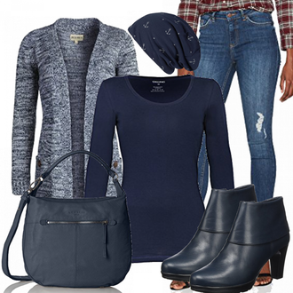 Warme Outfit mit Dunkelblau/Blau/Hellblau Kopfbedeckung/Hut Mütze/Bandana Caripe "BlauerDonnerstag"