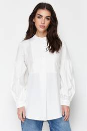 Ecru Comfort Fit Cotton Woven Tunic Shirt