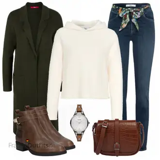 80er Outfit mit Braun/Dunkelbraun/Beige Klassischer Stiefel/Cowboystiefel/Gefütterte Stiefelette/Vintage Stiefel/Rahmengenähter Schuh/Leder Stiefelette/Lederjacke/Vintage Stiefelette/Reitstiefel/Chelsea Boot About You "Freizeit Bekleidung"Look: Uni, Western, Country Styl, Cowgirl, Schön, Duckfeet, 80er
