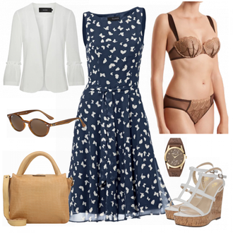 Outfit mit Dunkelblau/Blau Kleid Große Größe/Polka Dot-Kleid/Sommerkleid/50er Jahre Kleid/Ärmelloses Kleid/A-Linien Kleid/Bedrucktes Kleid/Fit & Flare Kleid Heine "Ambra"