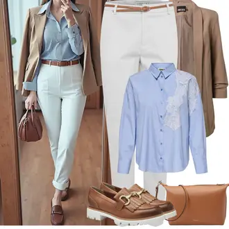 Outfit sa Siva/Kaki/Bijela Hlača Velika Veličina B.young "Proljetni Outfit"