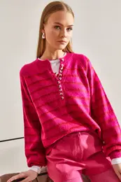 Women's Charmed Striped 11 Button Knitwear Sweater