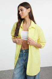 Dark Yellow Single Pocket Boyfriend/Wide Fit Cotton Woven Shirt