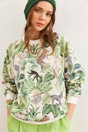 Women's Jungle Ecru Basic Soft Textured Casual Sweatshirt