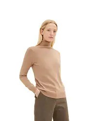 TOM TAILOR Damen Basic Rollkragenpullover aus Strick 1032589, 27775 - French Clay Beige Melange, M