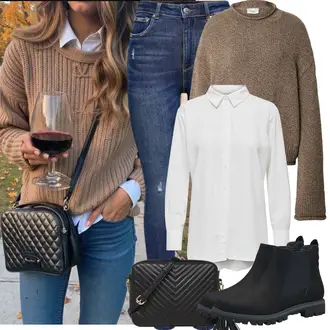 Outfit s Hnědá/Šedá/Khaki/Béžová Basic Svetr/Pletený Svetr/Mohair Pullover/Jednoduchý Svetr/Rolák/Zimní Svetr/Vlněný Svetr/Svetr s límečkem about you x marie von behrens "Jarní Outfit"