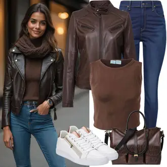 Outfit sa Plava/Svjetloplava Traperice Kožna Jakna/High Waist Traperice/Push-up Traperice/Kožne Cipele/Termo Traperice/Zimska jakna Dorothy Perkins "Opušteni izgled"