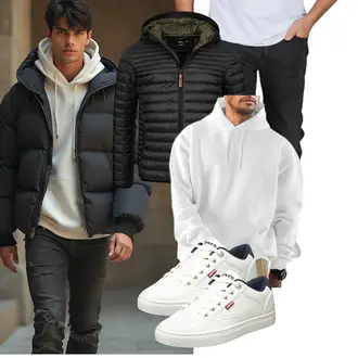 Outfit mit Schwarz/Dunkelgrün/Khaki Isolationsjacke/Daunenjacke/Kunstfaserjacke/Jacke mit Seitlichem Reißverschluss/Herbstjacke/Winterjacke/Puffer Jacke/Thermojacke/Steppjacke/Verstaubare Jacke/Kapuzenjacke Indicode "Freizeit Outfit"