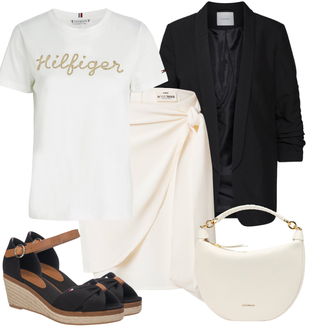 Festlich Outfit mit Beige/Weiß/Gelb/Khaki Short Große Größe/Italienischer Rock/Standesamt Rock/Rock Zum Binden/WickelRock A Lot Less "Einzigartiges Freizeit Outfit"Look: Rap, Uni, Rad, Edel, Coole, Disco, Elegant, Festlich, Schön, Old Money, Romantisch, Trachten